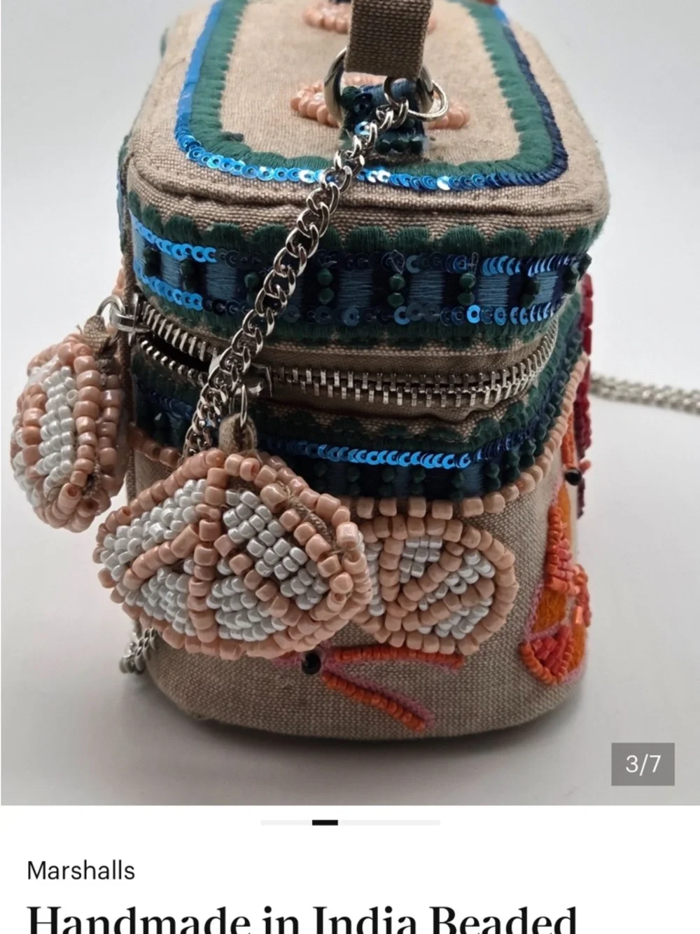 Handmade in India Beaded Crab Lobster Box Bag Crossbody Purse Coastal NWT